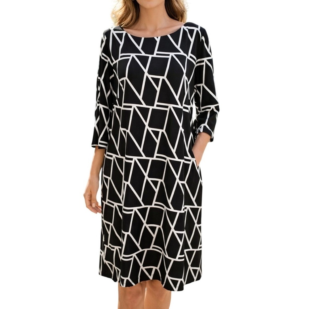 Studio One New York Black‎ White Geometric Print Crisscross Back Dress Size 14